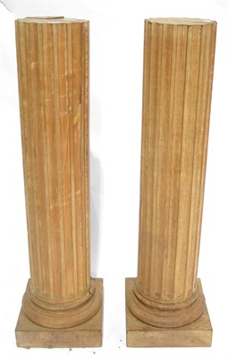 Lot 315 - A Pair of Victorian Pine Pedestals, 3rd quarter 19th century, of fluted cylindrical form with...