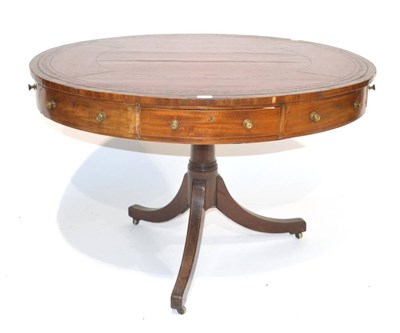 Lot 352 - A George IV Mahogany Oval Drum Table, 2nd quarter 19th century, with inset red and gilt tooled...