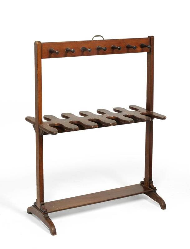 Lot 356 - A Victorian Mahogany Riding Boot Rack, 3rd quarter 19th century, with brass carrying handle and peg