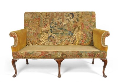 Lot 361 - A George III Design Three-Seater Sofa, upholstered in needlework fabric, with yellow velvet rounded