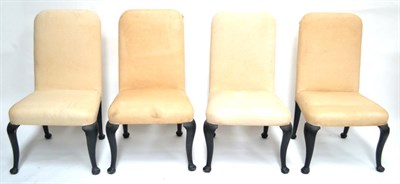 Lot 367 - A Set of Eight George III Design High Back Dining Chairs, recovered in beige cotton fabric,...