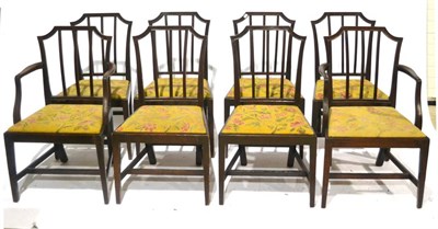 Lot 368 - A Set of Eight George III Mahogany Dining Chairs, late 18th century, with reeded splats and...