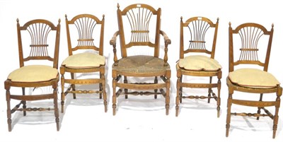 Lot 370 - A Set of Five 19th Century Walnut Shaker Style Chairs, with bentwood spindle wheat sheath...