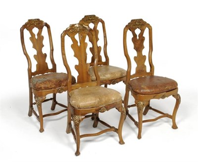 Lot 371 - A Set of Four 20th Century Walnut Dining Chairs, in 18th century style, with gilt gesso top...