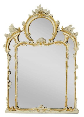 Lot 375 - A Victorian Carved Gesso and Parcel Gilt Overmantel Mirror, mid 19th century, with acanthus and...