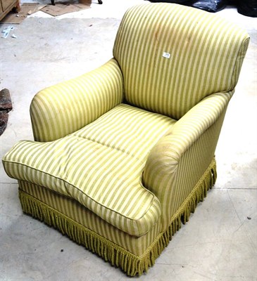 Lot 378 - A 20th Century Green Striped Armchair, probably DeAngelis, with rounded arms, squab cushion and...