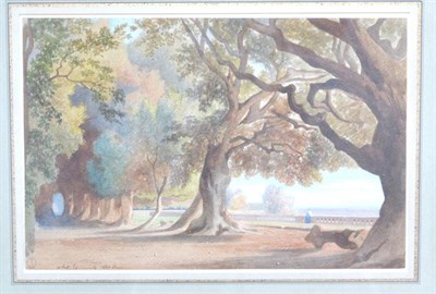 Lot 413 - Jean-Achille Benouville (1815-1891) ";Vue D'une Terrasse Avec De Grands Arbres"; Signed and...