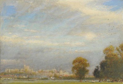 Lot 419 - Albert Goodwin RWS (1845-1932) ";Windsor Castle from the Eton Playing Fields"; Inscribed,...