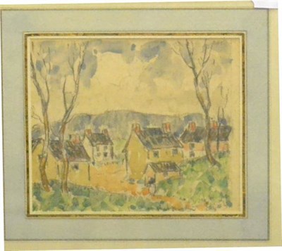 Lot 427 - James Moore Preston (1873-1962) American Buildings in a wooded landscape Mixed media, 12.5cm by...