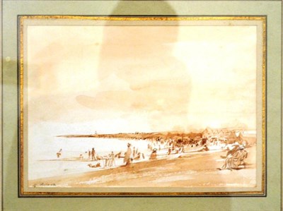 Lot 431 - David Levine (b.1926) American ";Compo Beach";  Signed and dated (19)52?, pencil and sepia...