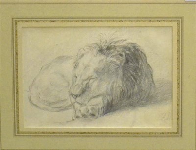 Lot 435 - Attributed to Sir Edward Landseer RA (1802-1873) ";Sleeping Lion"; Initialled EL, pencil heightened