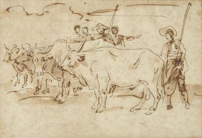 Lot 437 - Attributed to Hubert Robert (1733-1808) French Study of cattle and Oriental figures Pen and...