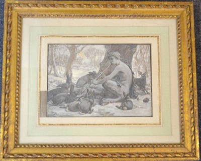 Lot 441 - Elihu Vedder (1836-1923) American ";The Young Marsyas Enchanting The Hares"; Signed, signed and...