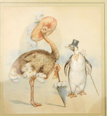 Lot 442 - Attributed to G H Thompson (20th century) Standing ostrich wearing a feather plumed hat and holding