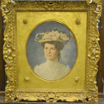 Lot 451 - *Aymar (19th/20th century) Portrait of an elegant lady, head and shoulders, wearing a straw...