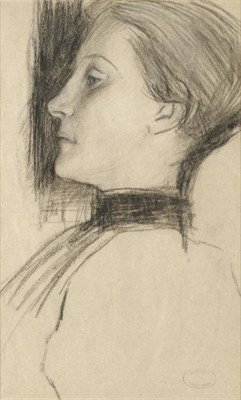 Lot 453 - Kenneth Frazier (1867-1949) American ";Woman In Black Neck Band"; Charcoal on buff paper,...