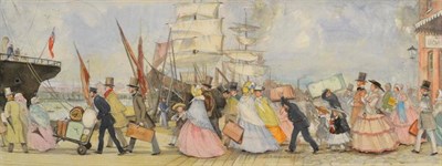 Lot 455 - John Strickland Goodall (1908-1996) ";Victorians Abroad, Passengers Embarking"; Signed, pencil...