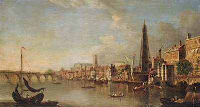 Lot 462 - British School (late 18th/19th century) The Thames at Westminster, London  Oil on canvas, 59cm...