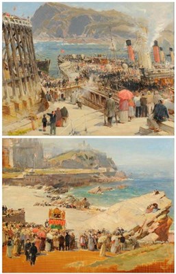 Lot 463 - Albert Goodwin RWS (1845-1932) ";Ilfracombe Landing Stage"; ";Ilfracombe"; Signed, inscribed...