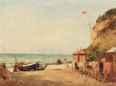 Lot 464 - Théodore Weber (1838-1907) German ";Beach Scene"; Signed, oil on canvas board, 26.5cm by 36.5cm