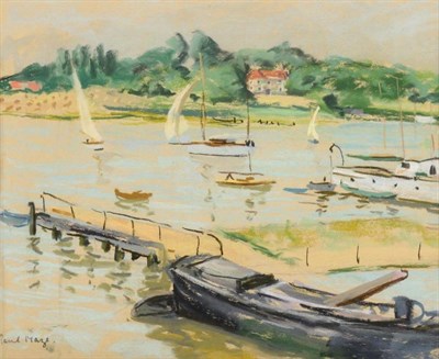 Lot 468 - Paul Maze (1887-1979) Anglo/French Boats moored in a harbour with sailing ships beyond Signed,...