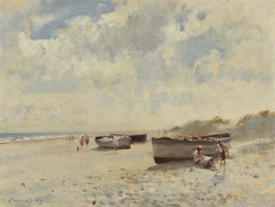 Lot 472 - Edward Seago (1910-1974)  ";Beach Scene with Boats"; Signed, oil on canvas, 44cm by 59.5cm...