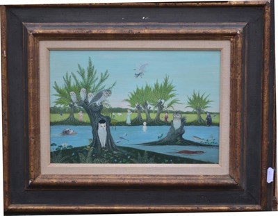 Lot 480 - Jean Jones Watts (20th century) American Imaginary landscape with figures and animals...