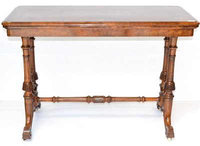 Lot 1099 - A Victorian Burr Walnut, Boxwood and Marquetry Inlaid Foldover Card Table, circa 1870, with...