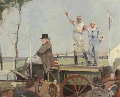 Lot 487 - Hugh Munro RGI (1873-1928) Scottish ";Tipsters at an Irish Fair"; Signed, inscribed and dated...