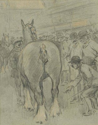 Lot 488 - George Dedholm Armour (1864-1949)  ";At the Sale"; Pencil and coloured chalk, 21.5cm by 17.5cm...