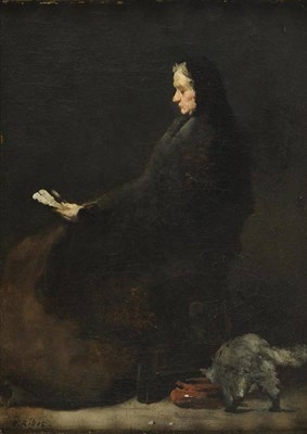 Lot 492 - Théodule Augustin Ribot (1823-1891) French Portrait of a lady, seated on a chair reading a...