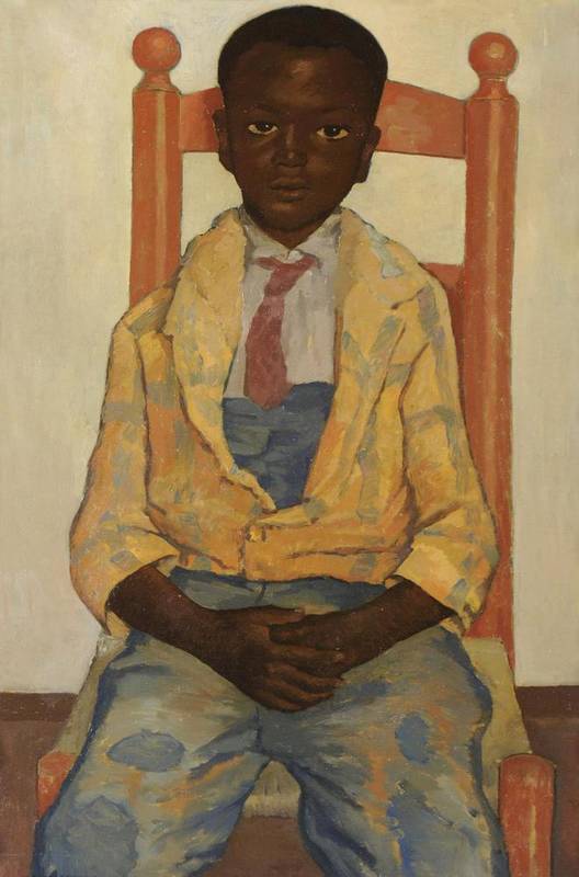 Lot 498 - Julian McDonald (20th century) American Portrait of a young black boy, three-quarter length, seated