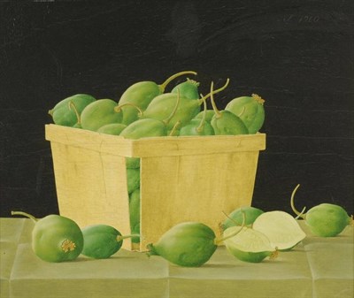 Lot 516 - John Wilde (1919-2006) American Still life of green fruit in a carton Signed and dated 1960 recto &