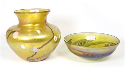 Lot 2 - John Ditchfield for Glasform; an iridescent gold vase with trails and millie fiore decoration 20cms
