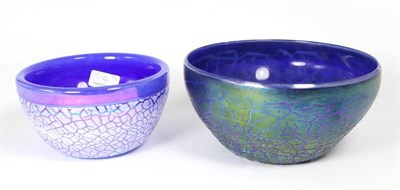 Lot 4 - John Ditchfield for Glasform; an iridescent blue bowl decorated with opaque surface crackling,...
