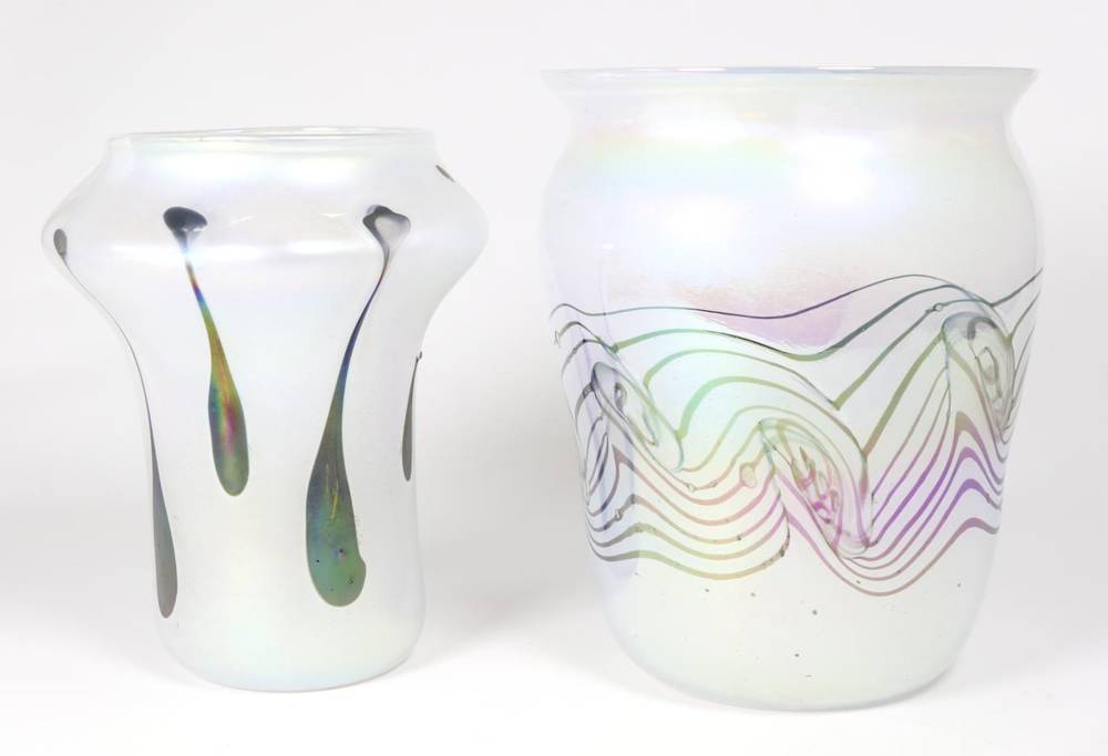 Lot 7 - John Ditchfield for Glasform; an iridescent opaque vase decorated with pearl drops in...