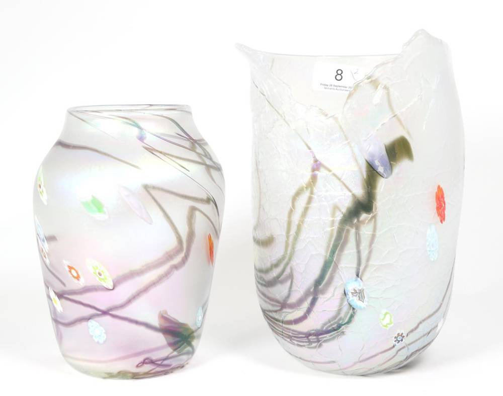 Lot 8 - John Ditchfield for Glasform; an iridescent opaque vase decorated with trails in iridescent...