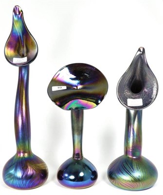 Lot 10 - John Ditchfield for Glasform; three iridescent petroleum 'Jack in the pulpit' vases, each,...