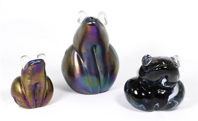 Lot 11 - John Ditchfield for Glasform; an iridescent petroleum frog form paperweight decorated with lily...