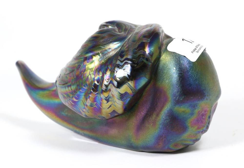 Lot 12 - John Ditchfield for Glasform; an iridescent petroleum paperweight in the form of a snail with...