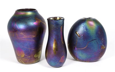 Lot 15 - John Ditchfield for Glasform; an iridescent petroleum vase decorated with lily pads and trails,...