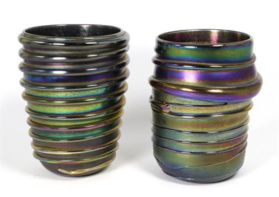 Lot 20 - John Ditchfield for Glasform; a petroleum iridescent vase decorated with bands 18.5cm etched to...
