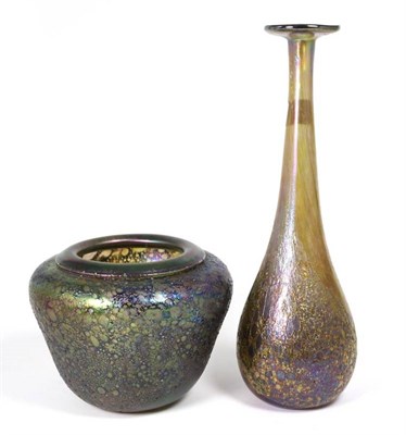 Lot 29 - John Ditchfield for Glasform; an iridescent green vase, decorated with surface speckles etched...