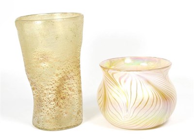 Lot 30 - John Ditchfield for Glasform; an iridescent gold vase, decorated with bands, etched to base J....