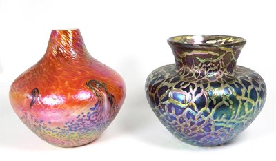 Lot 32 - John Ditchfield for Glasform; an iridescent orange lava vase, decorated with speckles and...
