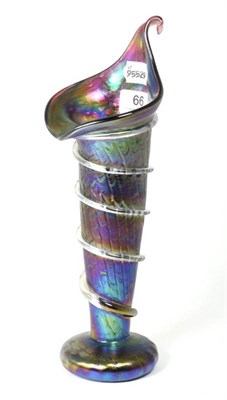 Lot 66 - John Ditchfield for Glasform; an iridescent petroleum vase decorated with surface bands on a ribbed