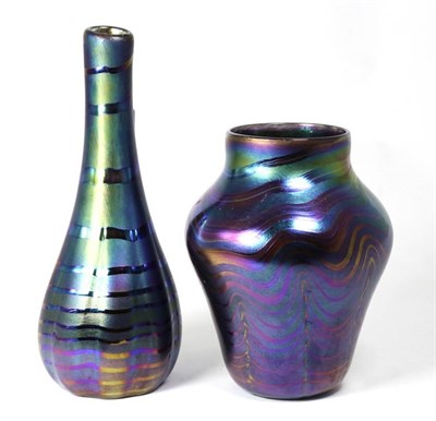 Lot 68 - John Ditchfield for Glasform; an iridescent petroleum bottle vase with feathered band...