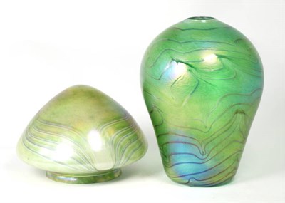Lot 70 - John Ditchfield for Glasform; an iridescent green vase decorated with bands, etched to base J....