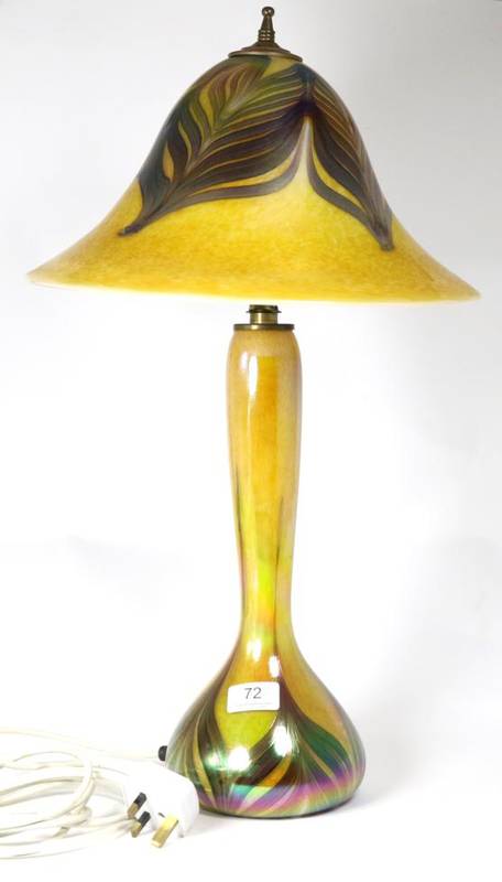 Lot 72 - John Ditchfield for Glasform; an iridescent gold table lamp decorated with iridescent petroleum...