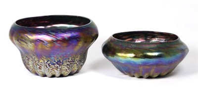 Lot 76 - John Ditchfield for Glasform; an iridescent petroleum bowl decorated with speckles and with...